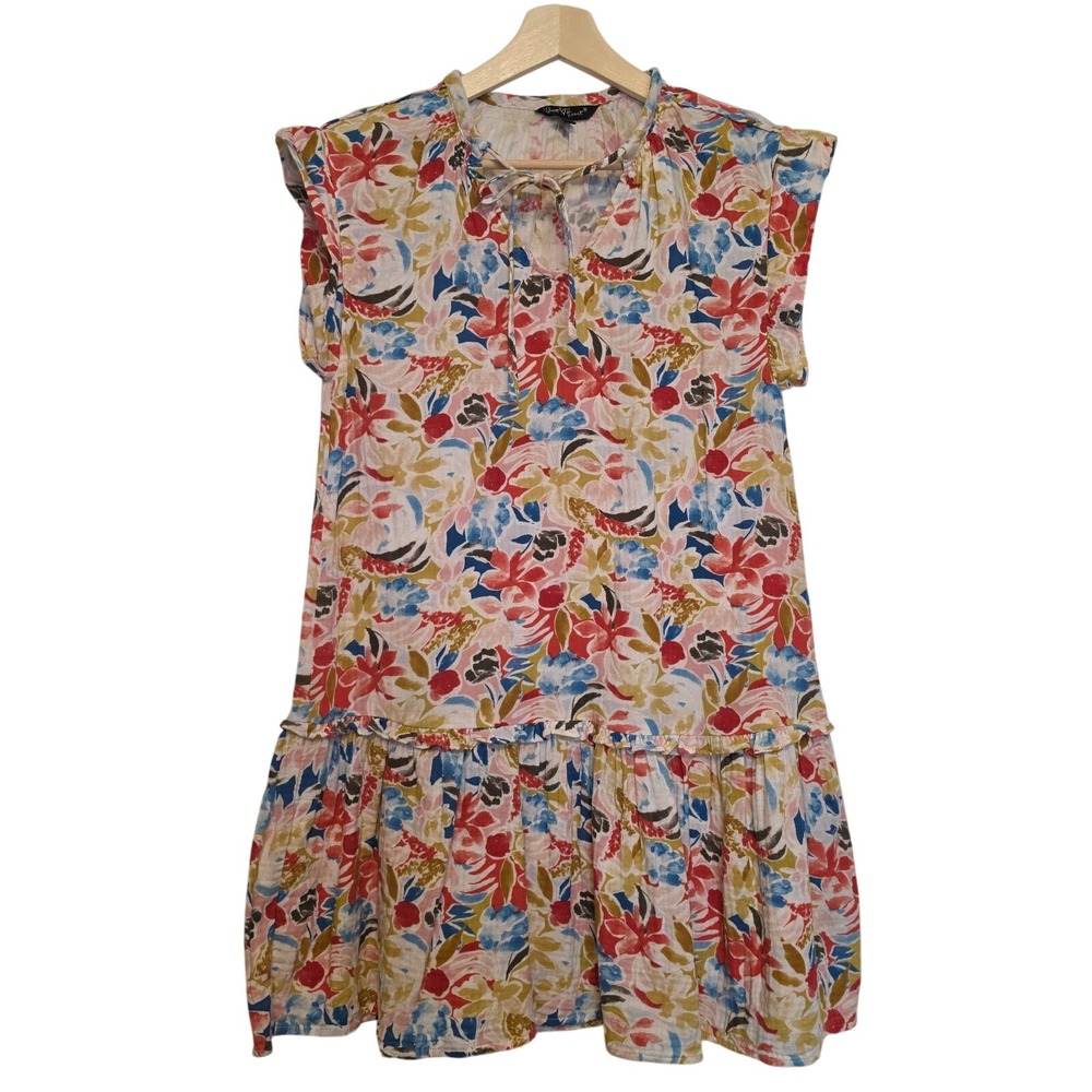 Velvet Heart Floral Print Ruffle Hem Drop Waist Mini Dress Multicolor Size XS